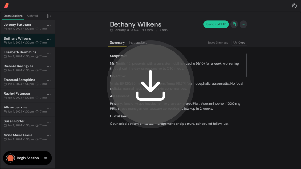 Ambient Scribe Desktop Interface
